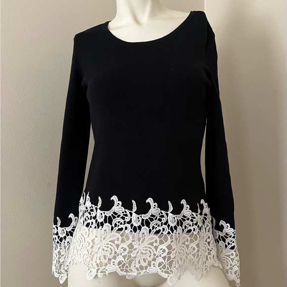 INC International Concepts Sweaters - New INC black sweater with crocheted lace trim